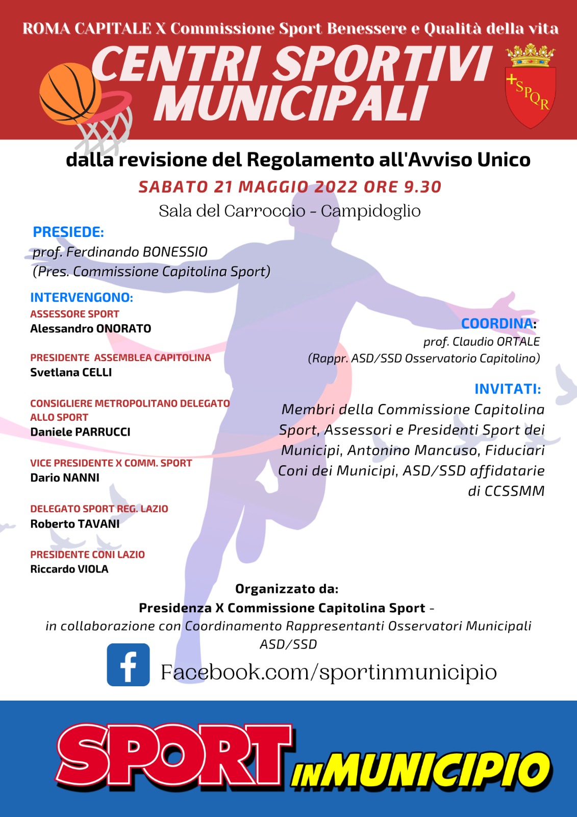 La Commissione capitolina Sport promuove un incontro pubblico sul tema: 'Centri Sportivi Municipali, una risorsa per Roma'