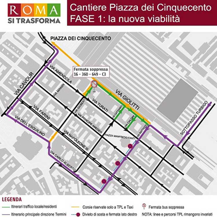 Piantina del nuovo piano di viabilità intorno a Piazza dei Cinquecento