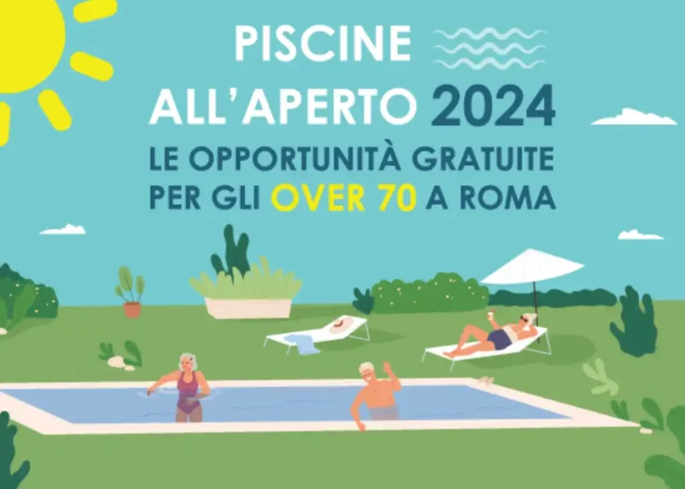 La locandina di Piscine all'aperto 2024 dedicata agli anziani over 70 di Roma