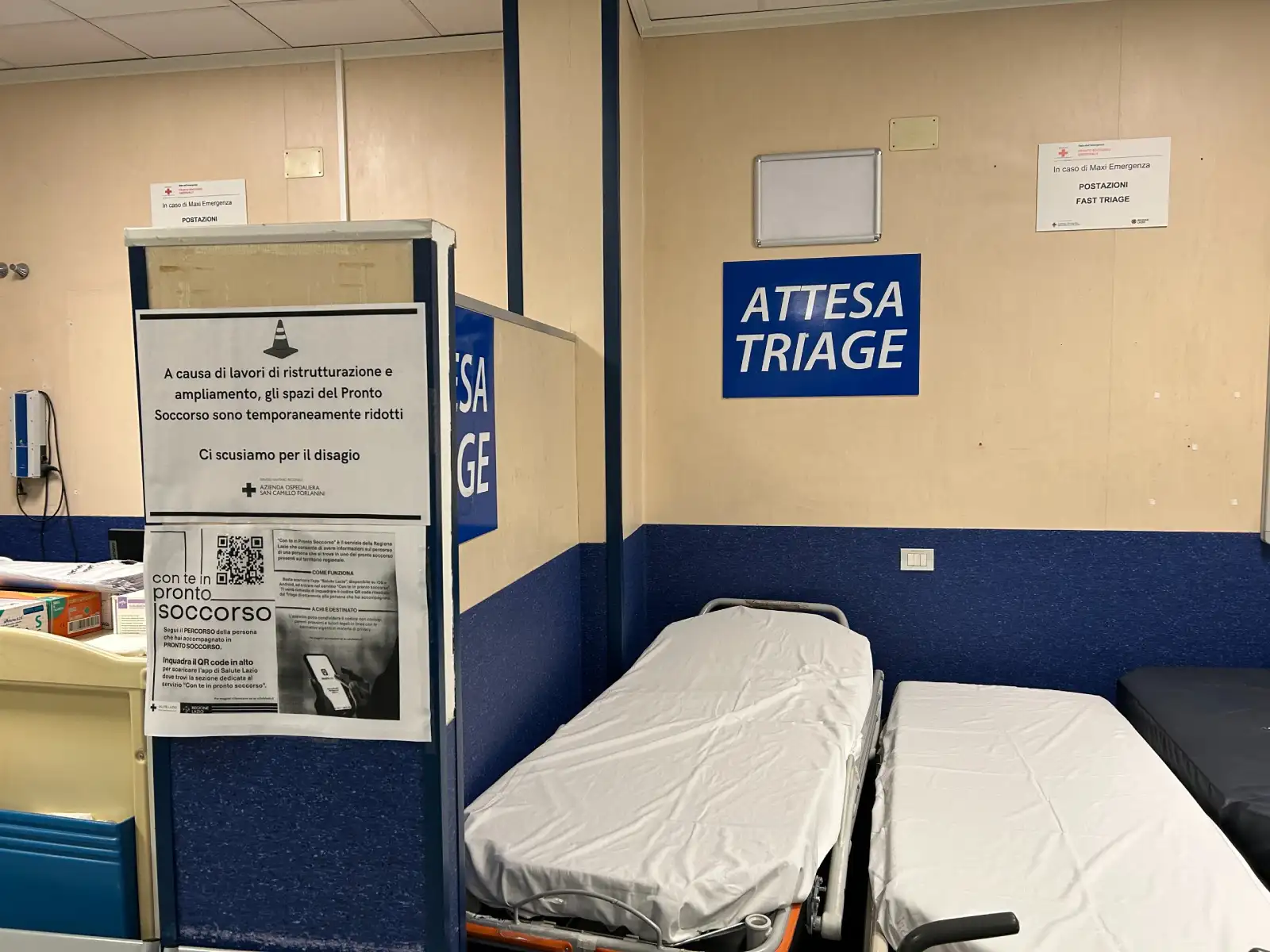 Area Triage temporanea del Pronto Soccorso del San Camillo di Roma durante i lavori di ristrutturazione